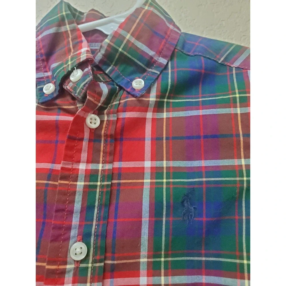 Polo Ralph Lauren Toddler Boy Plaid Button Down Shirt 2T Red Green Holiday Xmas